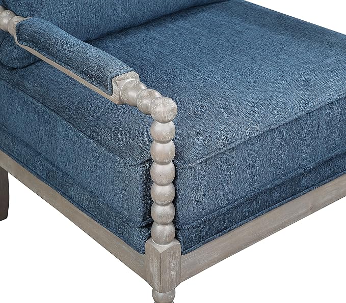 OSP Home Furnishings Abbott Spindle Accent Chair with Padded Spring Seat and Brushed Grey Base Azure Blue Fabric