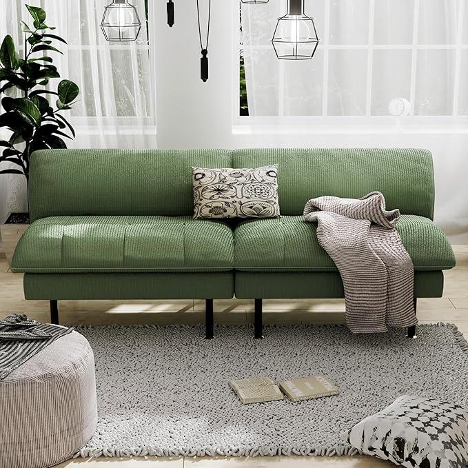 70 Futon Sofa Bed 4 in 1 Multi-Function Couch Sleeper with Adjustable Backrest Modern Convertible Futon Recliner Small Loveseat for Living Room Dorm Green