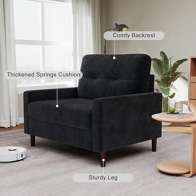 Accent Chair for Living Room Oversized 39.5 Chenille Fabric Armchair Mid Century Modern Single Sofa Chair Comfy Reading Chair for Bedroom Apartment Waiting Room (Dark Grey 1 Pack)