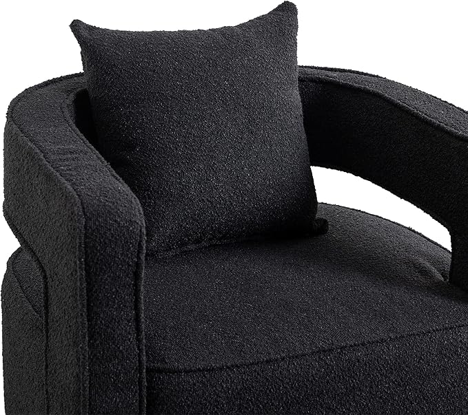29 W Modern Boucle Swivel Accent Chair Open Back Comfy Sofa Chair with Black Wood Base for Nursery Bedroom Living Room Hotel Office Club Leisure Lounge Chair (Black)