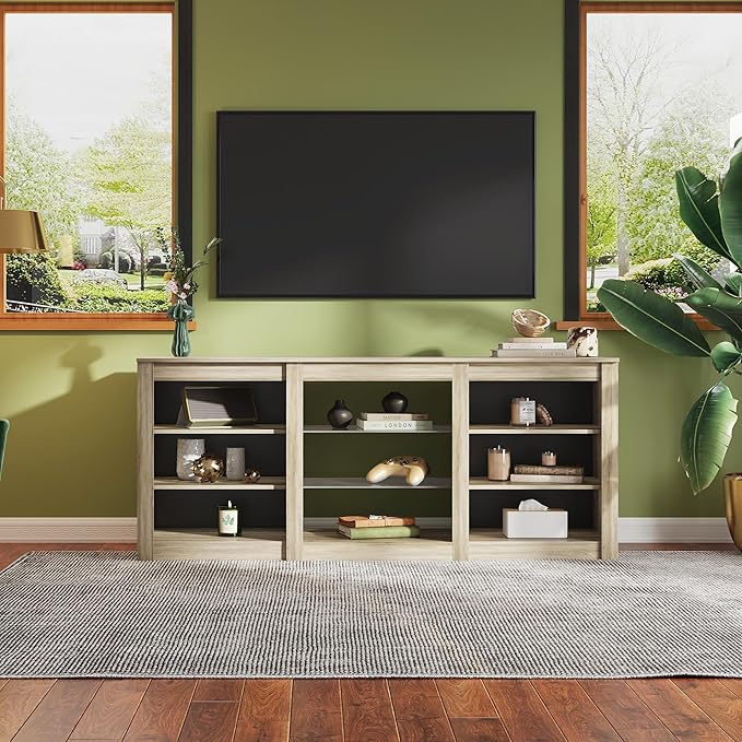 WLIVE Modern TV Stand for 65 Inch TV Entertainment Center with Adjustable Open Shelves &amp RGB LED Lights Sturdy Media Console for Living Room BedroomGaming(Gray Oak)