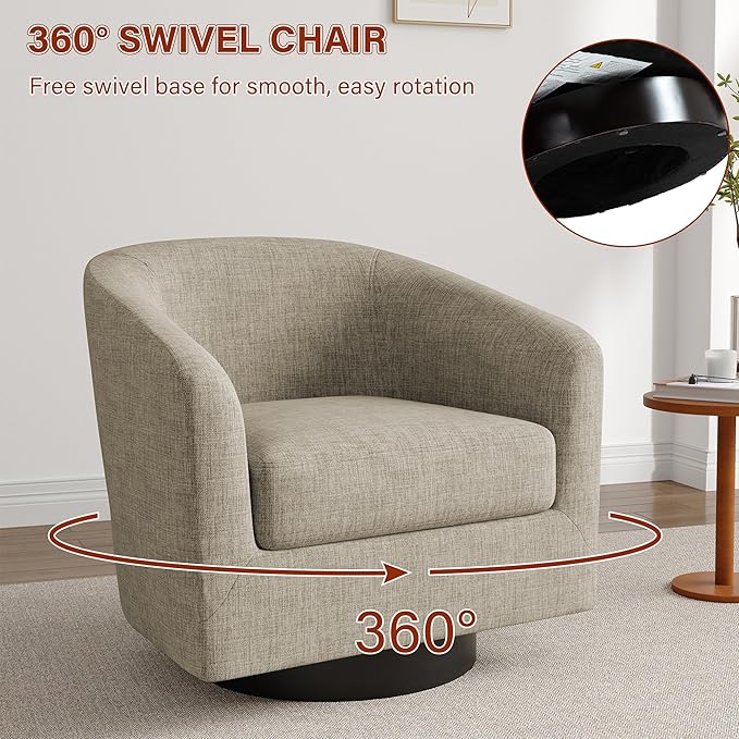 Lumibee Swivel Accent Barrel Chairs Upholstered Comfy Swivel Round Barrel Chair 360° Rotation Single Sofa Club Armchair for Living Room Reading Room Bedroom Light Brown