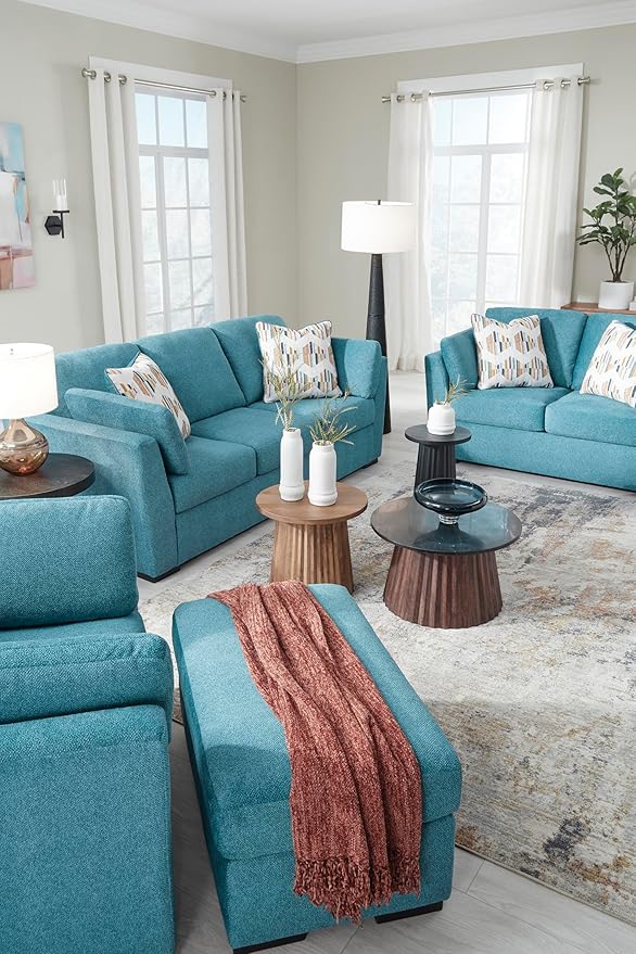 Signature Design by Ashley Keerwick Scandinavian Loveseat with 4 Toss Pillows Blue