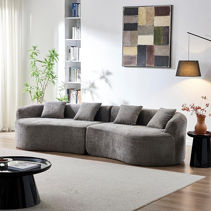 KEIKI 111 Oversized Curved Chenille Sofa Couch Modern High-Density Foam Cloud Sectional No Assembly Boneless Design with Soft Pillow Back Perfect for Open Living &amp Entertaining Guests