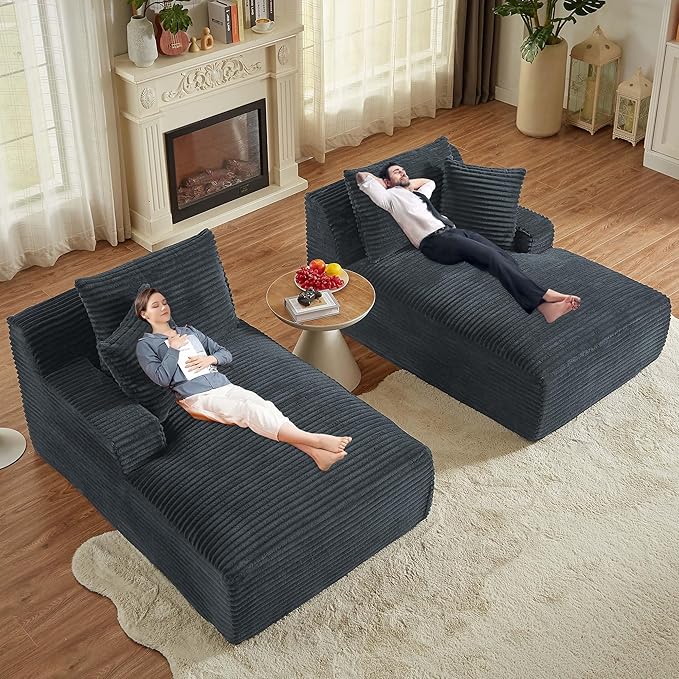78” Oversized Double Chaise Lounge Indoor Corduroy Sleeper Sectional Couch Upholstered Boneless Cloud Sofa Deep Seat Comfy Plush Chair Bed for Living Room