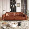 92.1King Size Pull Out Sofa Bed 3-in-1 Faux Leather Convertible Sleeper Sofa with Ultra Wide Armrests Tufted Modern Sofa with 2 Pillows for Bedroom Living Room (Orange Brown 92.1inch)