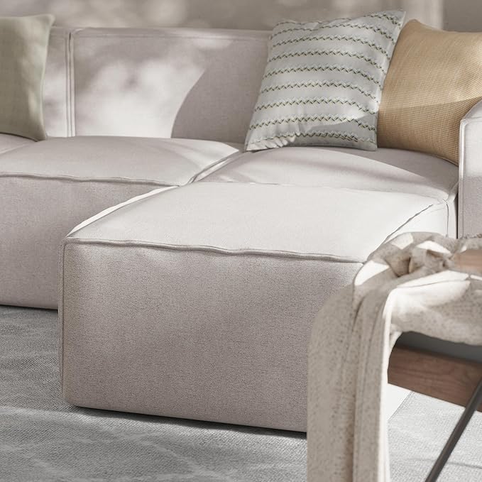 Flash Furniture Bridgetown Fabric Ottoman Module for Sectional Sofa Customizable Modular Couch Ottoman Cream