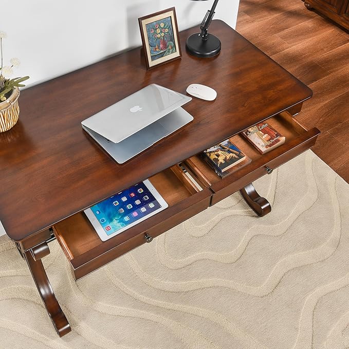 Farmhouse Oak Laptop Desk Home Office Desks with 2 Storage Drawers 47.2 Large Work Desk with Curved Legs Secretary Desk for Home Office Easy Assembly Vanity Desk Study Table Station SSZD0036