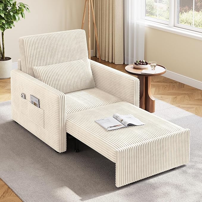 Ahomly 3 in 1 Pull Out Sleeper Sofa (Beige)