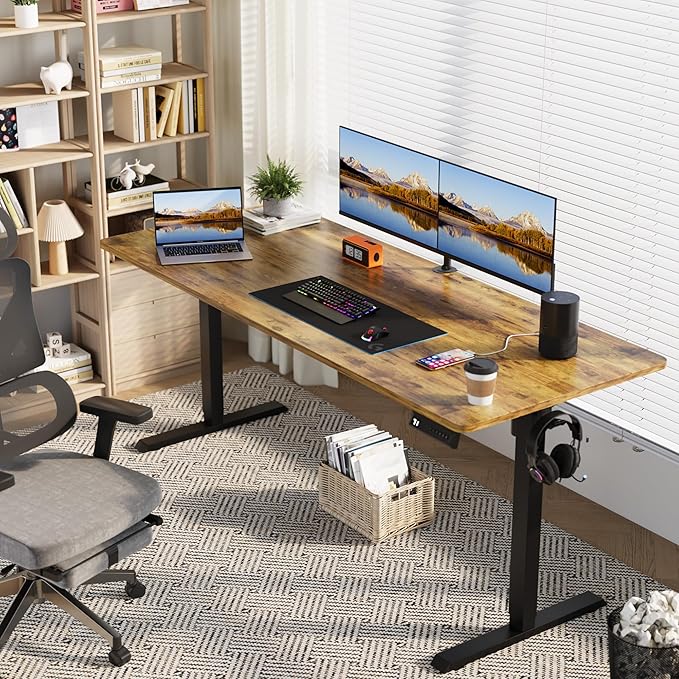 JUMMICO Electric Standing Desk59 x 24 Inches Height Adjustable Home Office Desk with Removable Caster and Cable Management Box (Brown)
