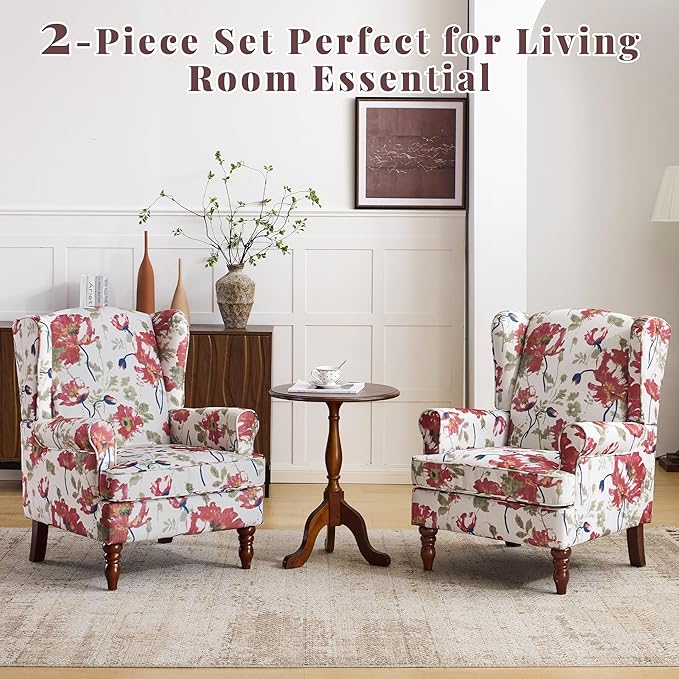 EROMMY Floral Accent Chair Comfortable High Back Upholstered Armchair with Solid Wood Legs Leisure Single Sofa Chair for Living Room Bedroom Home Office Pink Floral