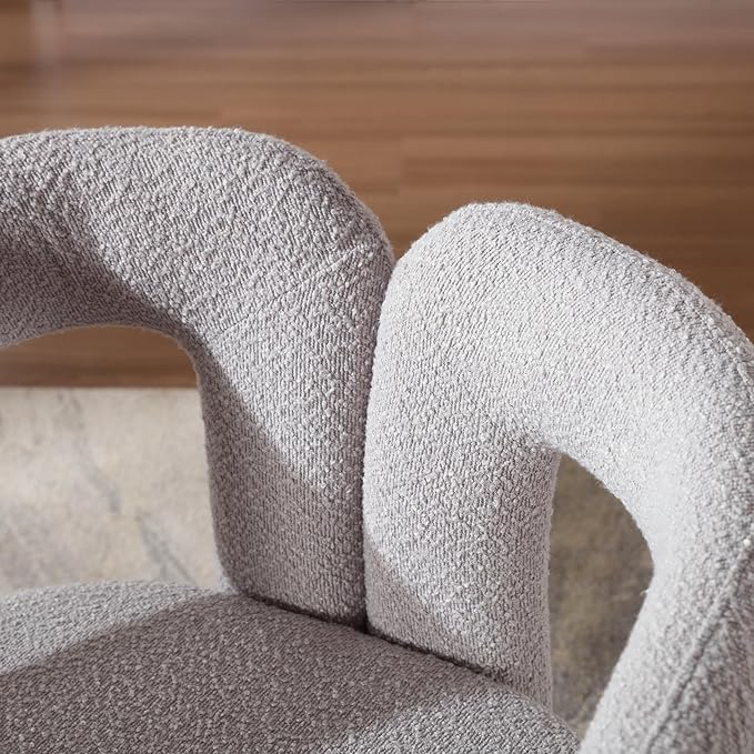 360 Degree Swivel Cuddle Barrel Accent Chairs Round Armchairs with Wide Upholstered Fluffy Fabric Chair for Living Room Bedroom Office Waiting Rooms (Light Gray Boucle) KO385