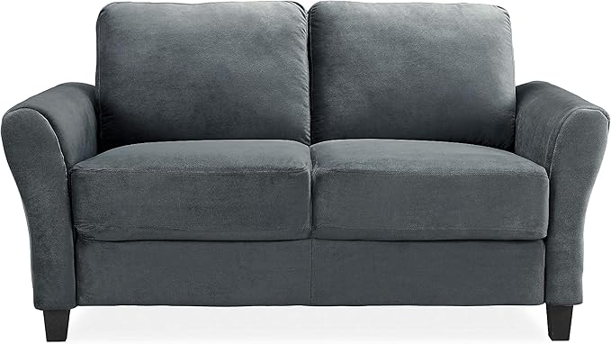 Studio Living Watford 57.9 Loveseat Traditional Style Pocket Coil Comfort Black Legs Microfiber Fabric Dark Gray