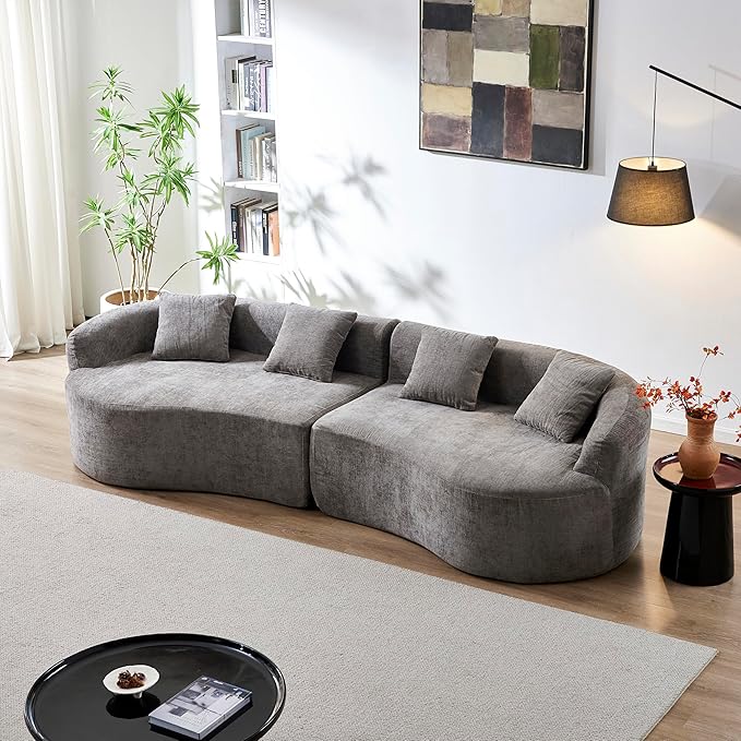 KEIKI 111 Oversized Curved Chenille Sofa Couch Modern High-Density Foam Cloud Sectional No Assembly Boneless Design with Soft Pillow Back Perfect for Open Living &amp Entertaining Guests