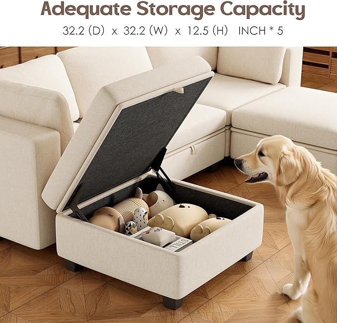 Modular Sectional Sofa Oversized L Shaped Sectional Couch with Storage Ottoman Modular Couch with Large Deep Seat Comfy Convertible Sectional Couches for Living Room and Apartment Beige