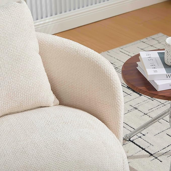 30 Modern Round Chenille Barrel Accent Chair 360° Swivel Ergonomic Comfy Upholstered with Pillow for Living Room Bedroom Reading Room Balcony Lounge Beige