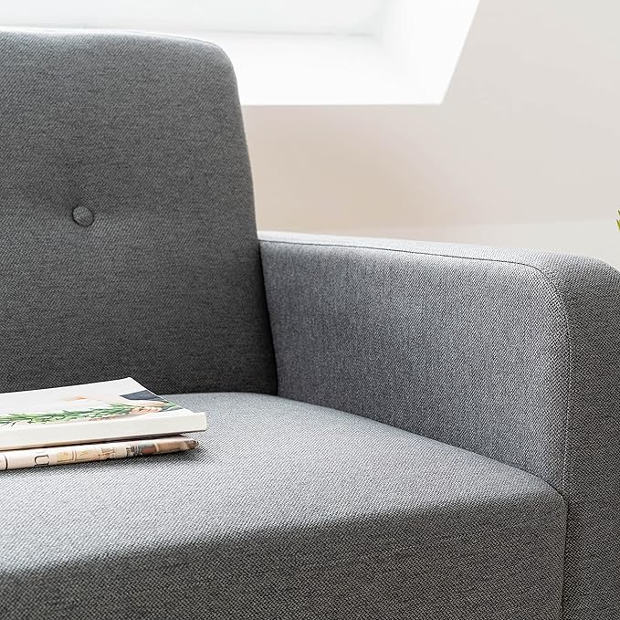 Mellow Adair Mid-Century Modern Sofa Couch with Armrest Pockets Tufted Linen Fabric Dark Heather Grey