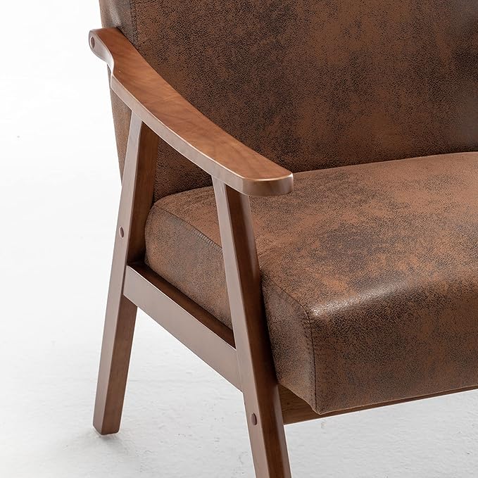 Accent Chair with Microfiber Upholstery and Solid Wood Frame Classic Mid-Century Modern Living Room Furniture for Extra Seating Brown