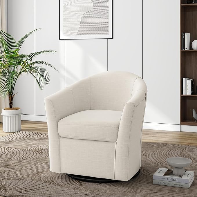 Swivel Accent Chair Armchair Modern Round Single Sofa Seating Comfy Reading Barrel Chairs for Living Room Bedroom (Beige Set of 1)