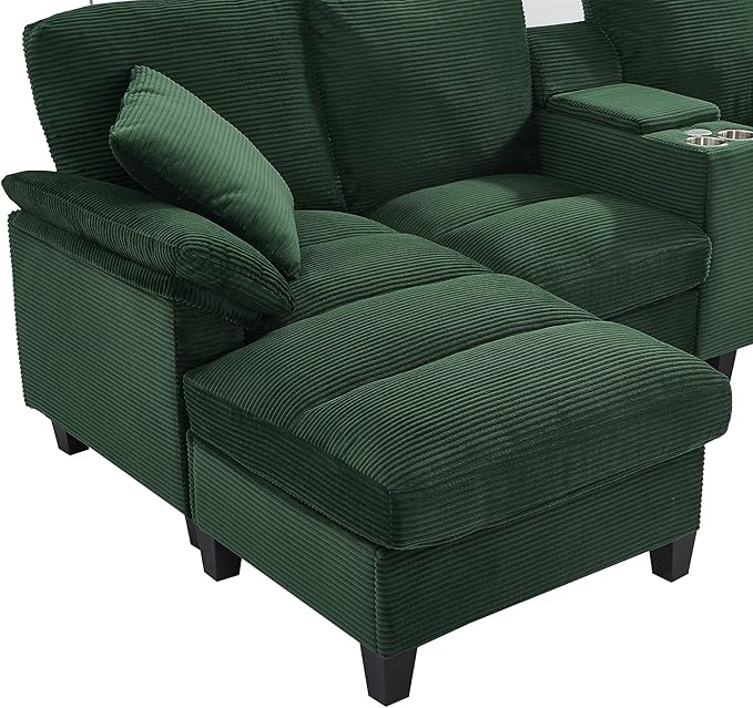 U-Shaped Sectional Cloud Sofa with Storage Console and Cupholders 116-Inch U-Shaped Symmetrical Corduroy Sectional Couch W/2 Ottoman Chaise LoungesUSB-C Ports &amp 2 Pillows