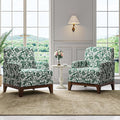 Floral Accent Chair Set of 2 Upholstered Armchair with Solid Legs Comfy Reading Single Sofa with Spring-Padded Cushion for Bedroom Green
