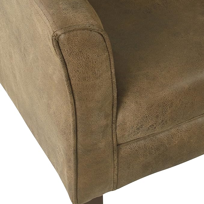 HomePop Modern Barrel Accent Chair Dark Brown Faux Leather