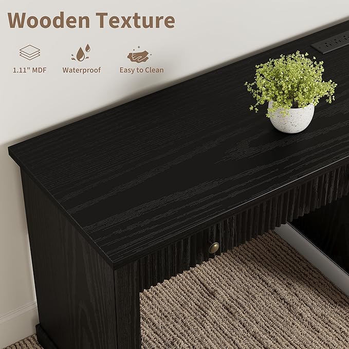 GAOMON 54'' Fluted Home Office Desk with Storage Modern Executive Desk with Charging Station Wooden Computer Desk with Drawers for Storage File Writing Desk for Study Living Room Bedroom
