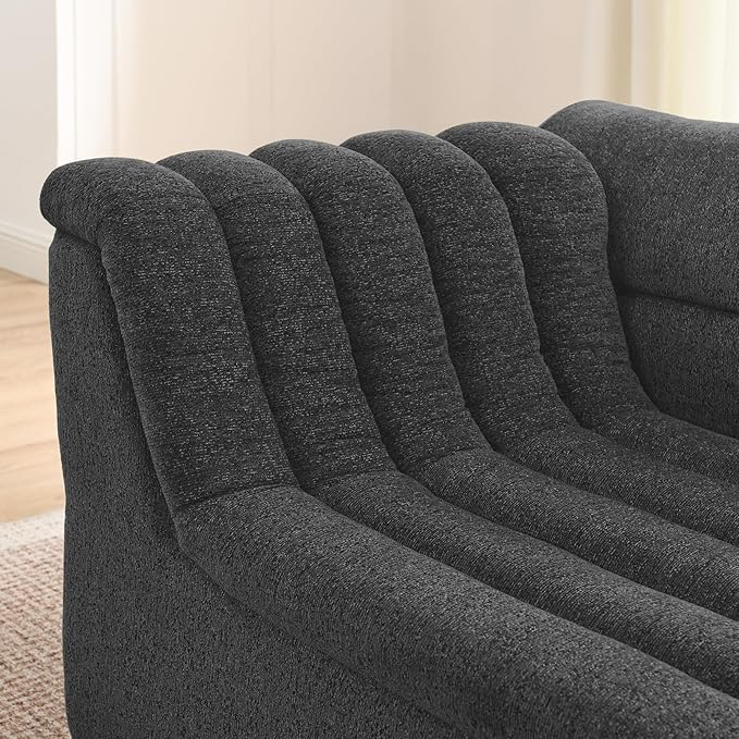 KEIKI 106 L-Shaped Chenille Modular Sectional Sofa with Chaise &amp Wave-Shaped Armrest Upholstered Boneless 3-Seater Couch with Memory Foam Cushion No Assembly Required for Living Room Black