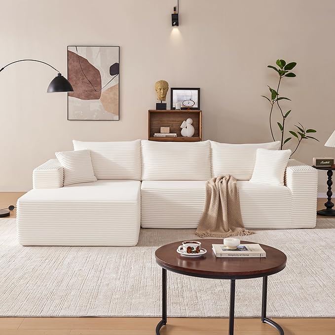 110 Inch Cloud Sectional Couch Modular Sectional Sofa with Deep Seat Boneless Sofa for Living Room Fluffy Comfy Couch with L-Shaped Chaise Beige
