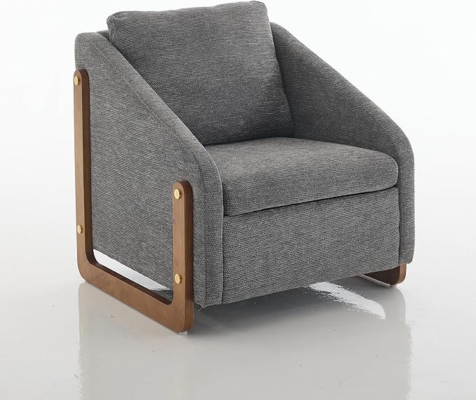 Modern Upholstered Living Room ChairsComfy Chenille Fabric Accent Armchair with Wooden Side FrameSoft Cushion Seat and Backrest Reading Sofa Chair for Bedroom Office (Gray Set of 1)