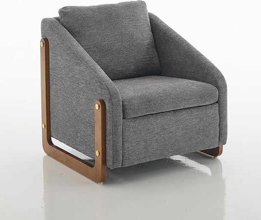 Modern Upholstered Living Room ChairsComfy Chenille Fabric Accent Armchair with Wooden Side FrameSoft Cushion Seat and Backrest Reading Sofa Chair for Bedroom Office (Gray Set of 1)