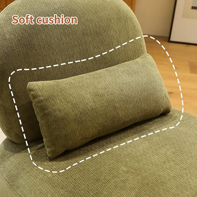HAZO Cute Accent Chair with Solid Wood Legs Velvet Living Room Chair with Soft Cushion Cozy Bedroom Chair Comfy Armless Reading Chair for Apartment Waiting Room Balcony (Green)