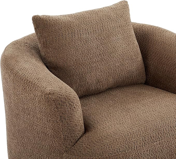 360° Swivel Chair 38.2 Accent Chair Sofa Chenille Upholstered Swivel Barrel Sofa Chair with a Throw Pillow for Living Room Bedroom Office and Hotel (Dark Brown@52)