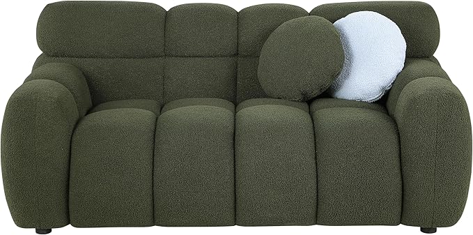 65 Modern Cloud Loveseat Sofa Couch Small Boucle Tufted Love Seat Comfy Upholstered 2 Seater Bubble Curved Sofa with 2 Accent Pillows for Living Room Bedroom Apartment Office Green