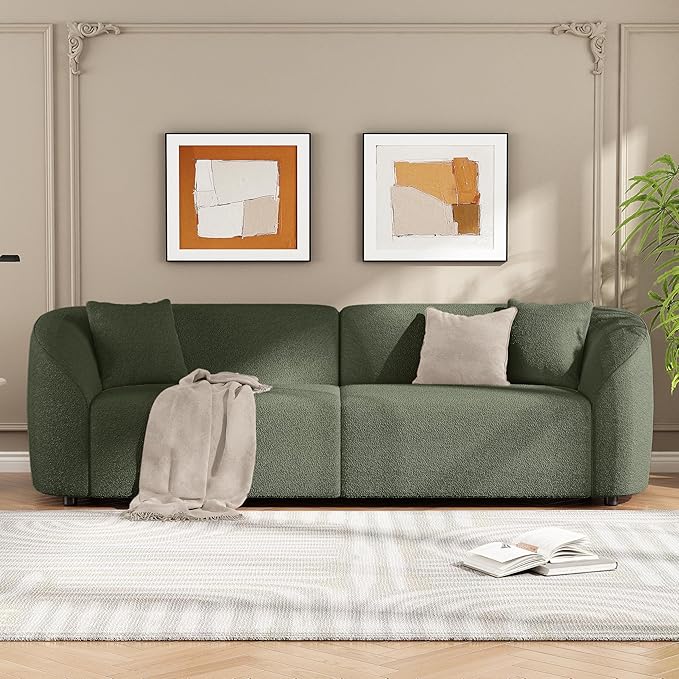 Christopher Knight Home Sabbo 87.50 Boucle Upholstered Couch Oversized 2 Seater Sofa Curved Soft Seating Lounge Sofa Chair Cozy Loveseat with Armrest Reading Sofa for Living Room Home Rest Green