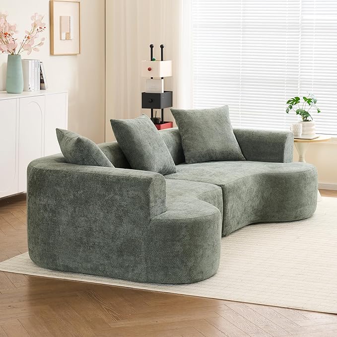 106.72” Curved Sofa Oversized Curved Couch for Living Room Corduroy Fabric Foam Couch Modern Deep Seat Couched with Pillows No Assembly Green