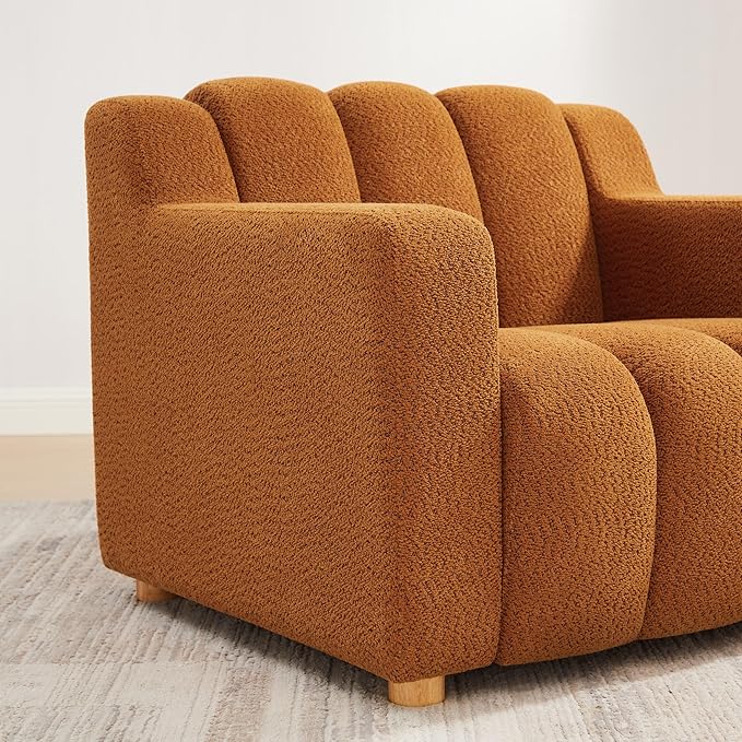 VANOMi Oversized Accent Chair Modern Living Room Chairs Comfy Boucle Fabric Upholstered Armchair for Bedroom Office Waiting Room (Curry)