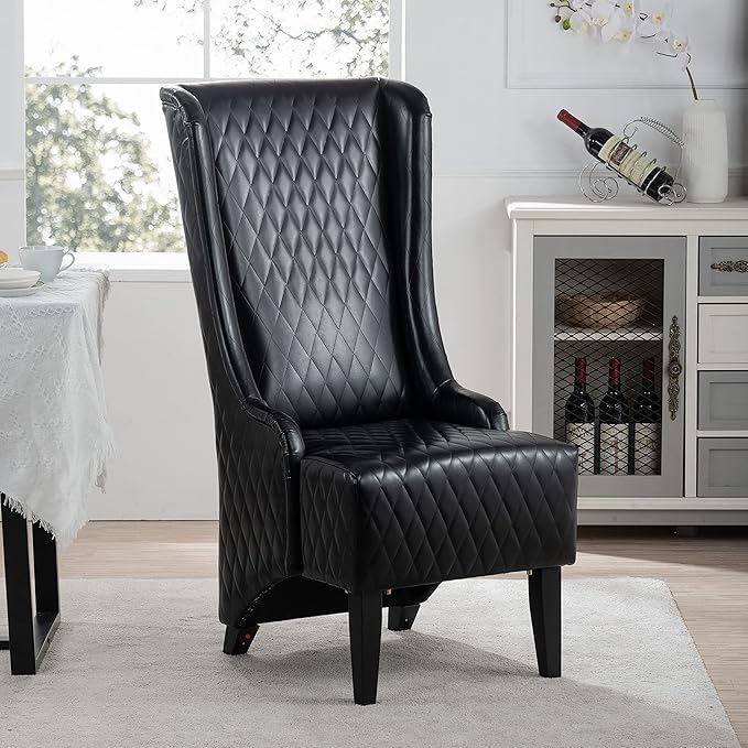 23.03 Wide Faux Leather High Back Accent Chair Comfy High Wingback Chair Living Room Chair with Soft Padded Wooden Legs Modern Side Chair for Living Room Bedroom Black