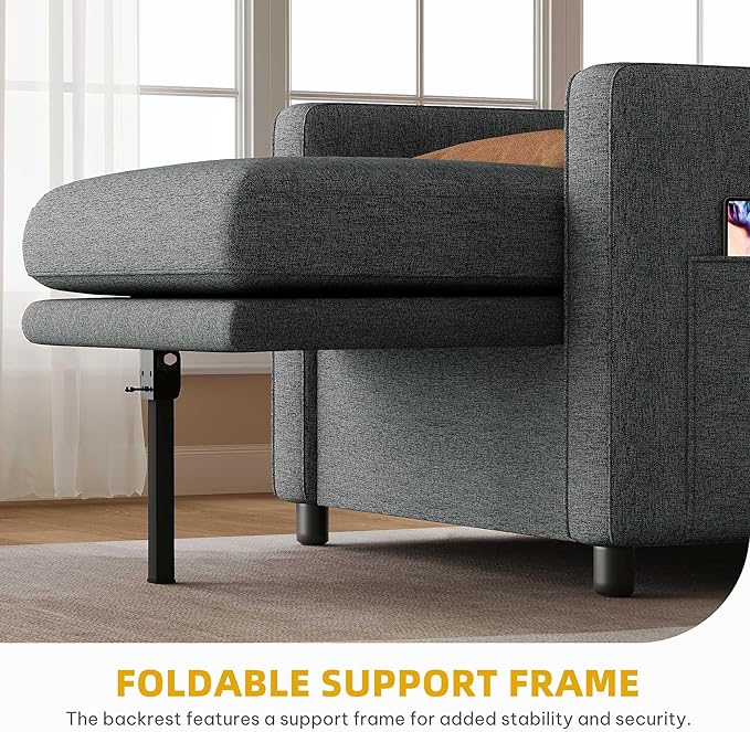 YITAHOME Convertible Sofa Chair Bed 3-in-1 Sleeper Sofa with Pull-Out Bed Linen Fabric Single Sleeper Chair with Reclining Backrest and Wide Armrest Modern Lounge Sofa for Small Space Grey