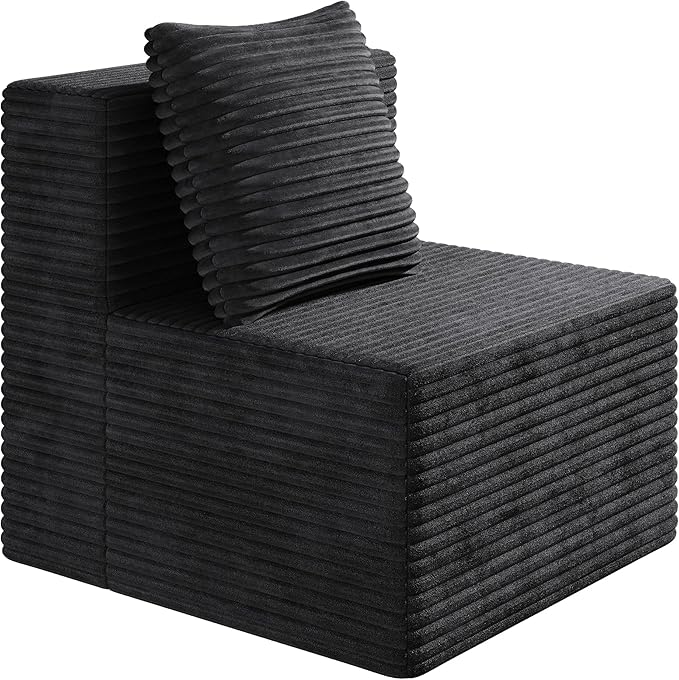 WLIVE 32'' Middle Sofa Seat of Cloud Sectional Couches for Living Room Boneless Armless Chair Memory Foam Corduroy Black