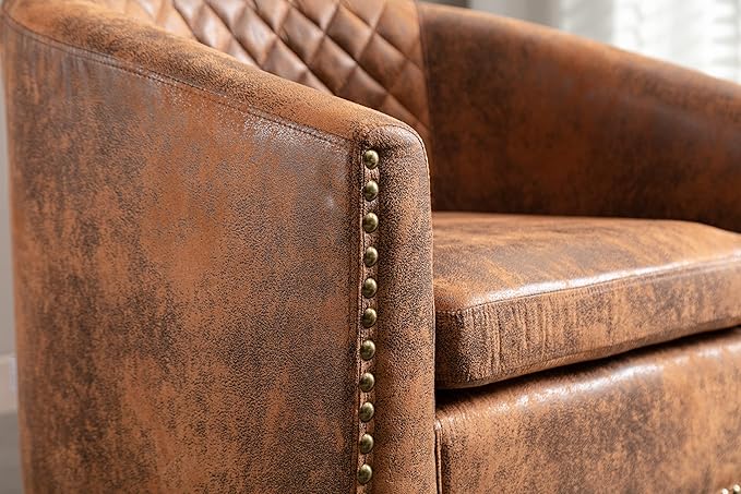Accent Chair with Ottoman Mid Century Modern Barrel Chair Upholstered Club Tub Round Arms Chair for Living Room