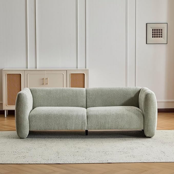 Christopher Knight Home Ahri 83'' Wood Frame Lounge Sofa Couch with Wave Design Soft Seating 3-Seater Sofa with Armrests Comfy Chenille Upholstered Home Sofa for Living Room Light Green
