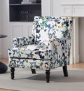 Vintage Upholstered Mid Century Accent Armchair with Solid Wood Frame &amp Plush Cushion for Living Room Bedroom Office - White with Butterflies