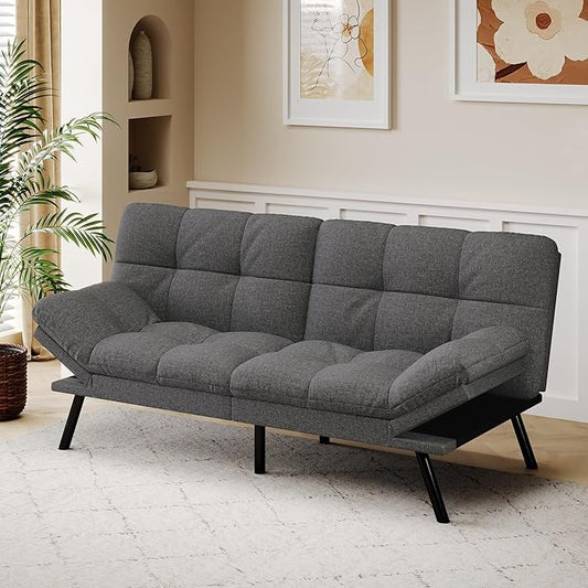 Convertible Futon Sofa Bed71 Memory Foam Futon CouchDetachable CushionAdjustable Backrest &amp ArmrestLinen Modern Loveseat Sleeper Recliner for Living RoomOfficeApartmentMedium Grey