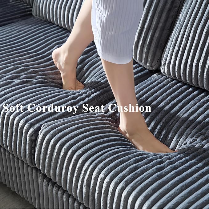 79.5 Oversized Double Chaise Lounge Chair Indoor Modern Upholstered Sleeper Sofa Bed with 2 Storage Armrests &amp Throw Pillows Comfy Fluffy Corduroy Couch for Living Room (Grey 79.5 Double Chai
