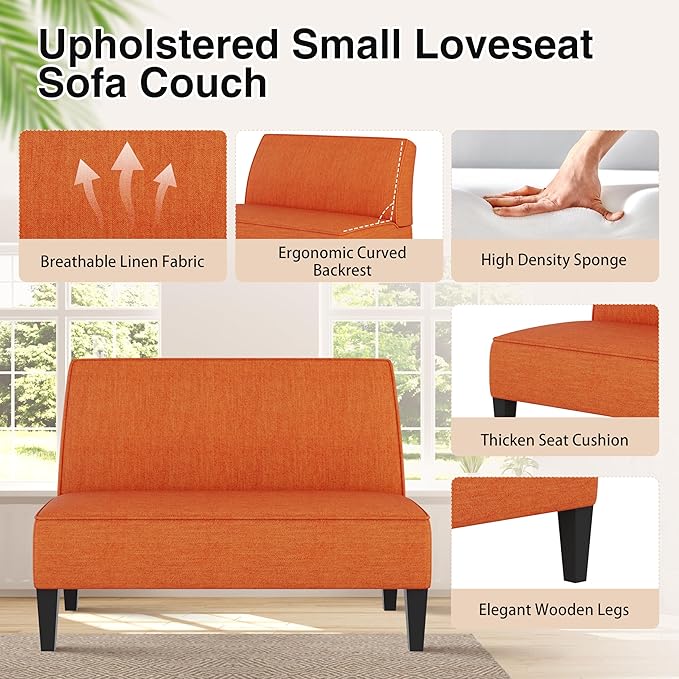 ALISH Small Loveseat Sofa 2-Seater Sofa Couch with Wooden Legs for Bedroom Living Room Upholstered Mini Couch for Small Spaces