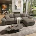 HERA'S HOUSE 124 Modular Sectional Sofa Oversized L Shaped Couches for Living Room Comfy Cloud Couch with Ottoman 4-Seater Deep Seat Sofa with Throw Pillow Chenille Ash