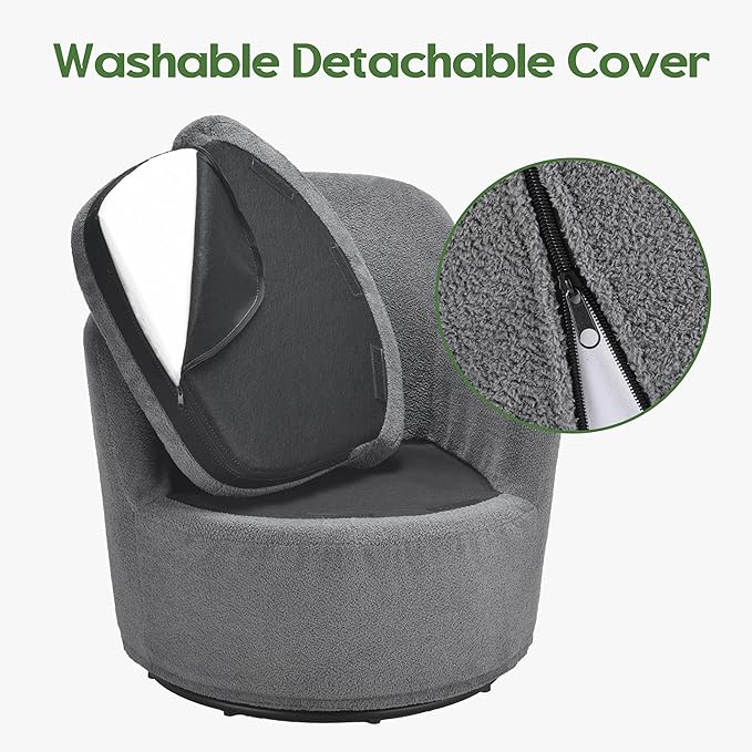 Swivel Accent Chair Upholstered Barrel Chairs with Washable Detachable Cover Round Living Room Chairs with Solid Mental Base Modern Armchair for Bedroom Polar Fleece(Grey)