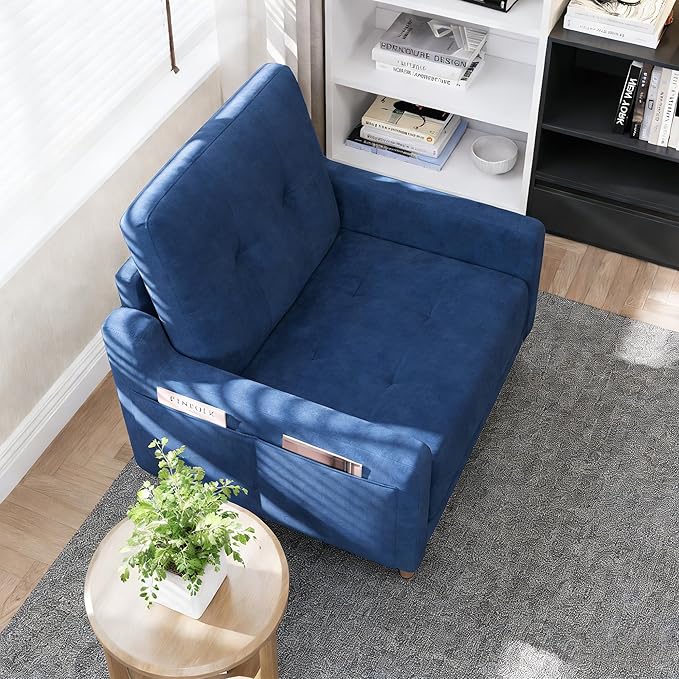 EJUNQ Mid Century Accent Chair Upholstered ArmchairComfy Reading Chair with Wood LegsModern Single Sofa Chair for Living Room Bedroom Small Spaces (2 Blue)