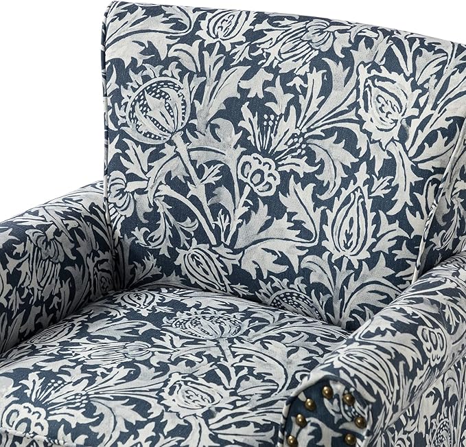 Wingback Accent Chair with Wood Legs Modern Comfy Upholstered Armchair with Removable Cushion and Nailhead Trim Floral Pattern Single Sofa Reading Chair for Living Room Bedroom